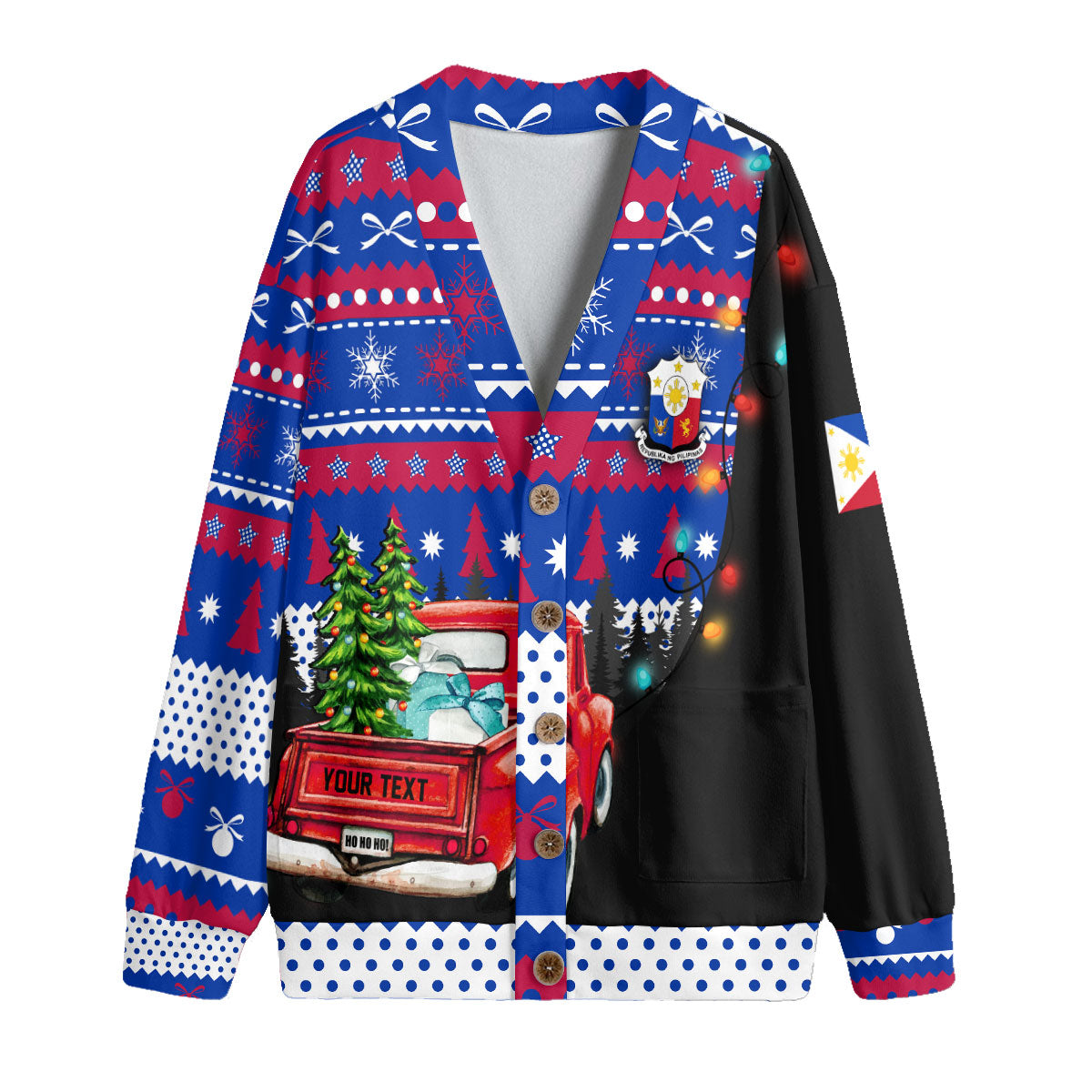 Philippines Fleece Cardigan Coat Of Arms Christmas Style