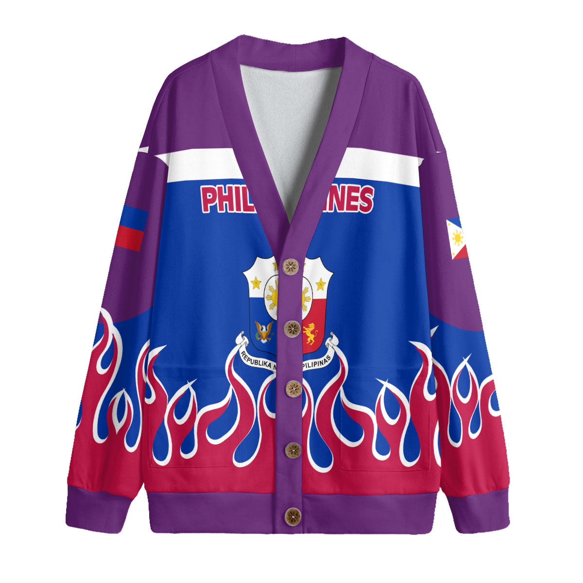 Philippines Fleece Cardigan Flag & Coat Of Arms Fire Hockey Style