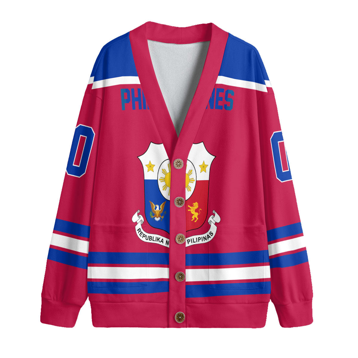 Philippines Fleece Cardigan Flag & Coat Of Arms Hockey Style