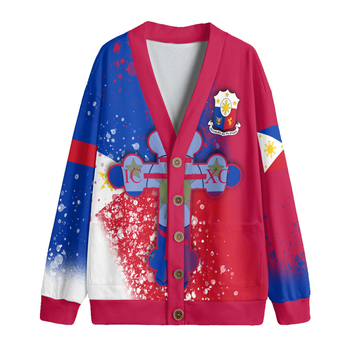 Philippines Fleece Cardigan Flag & Coat Of Arms Orthodox Style