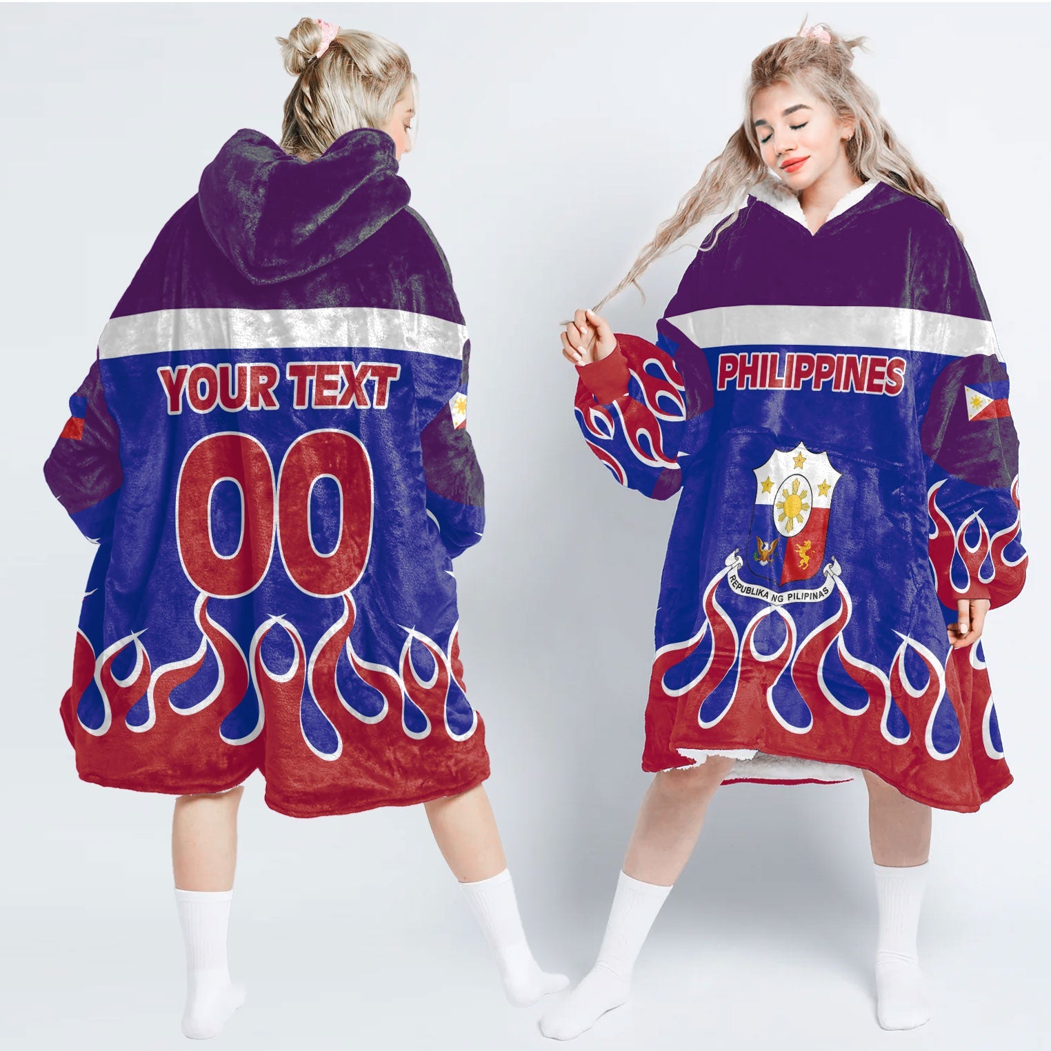 Philippines Snug Hoodie Flag & Coat Of Arms Fire Hockey Style