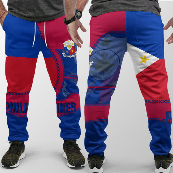 Philippines Jogger Pant Flag & Coat Of Arms Leather Style