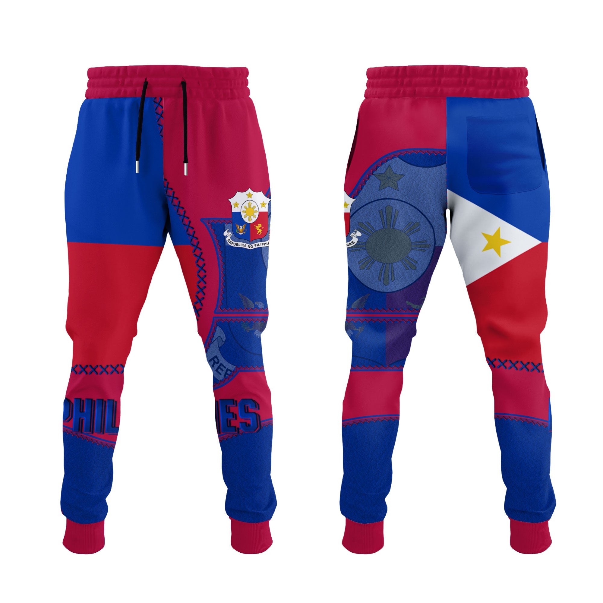 Philippines Jogger Pant Flag & Coat Of Arms Leather Style