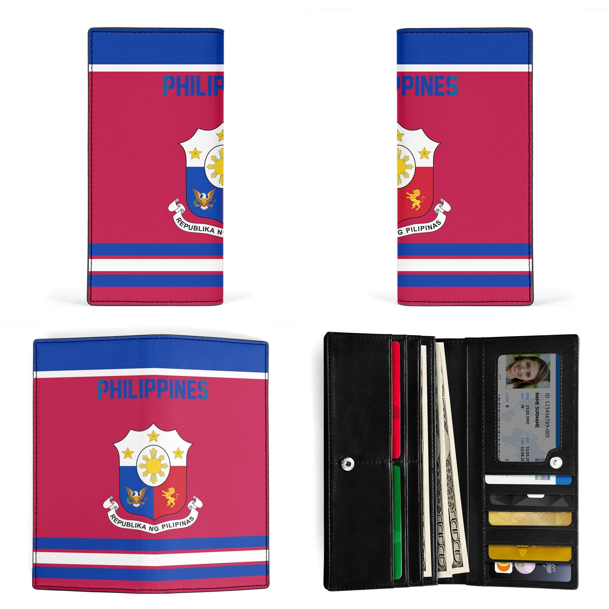 Philippines Leather Wallet Flag & Coat Of Arms Hockey Style