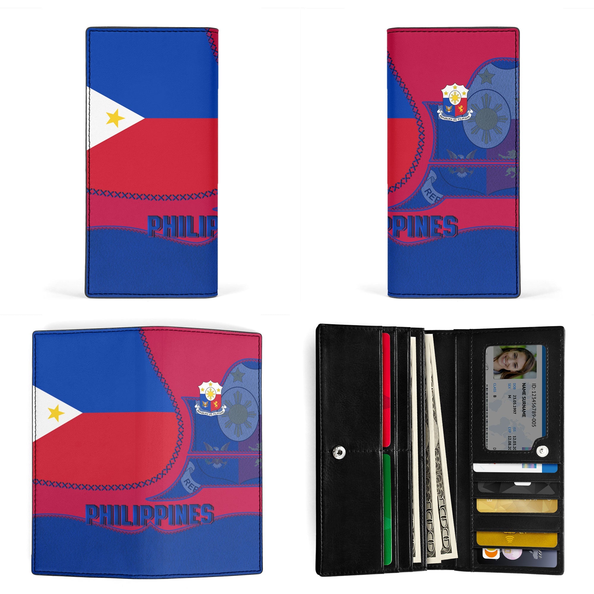 Philippines Leather Wallet Flag & Coat Of Arms Leather Style