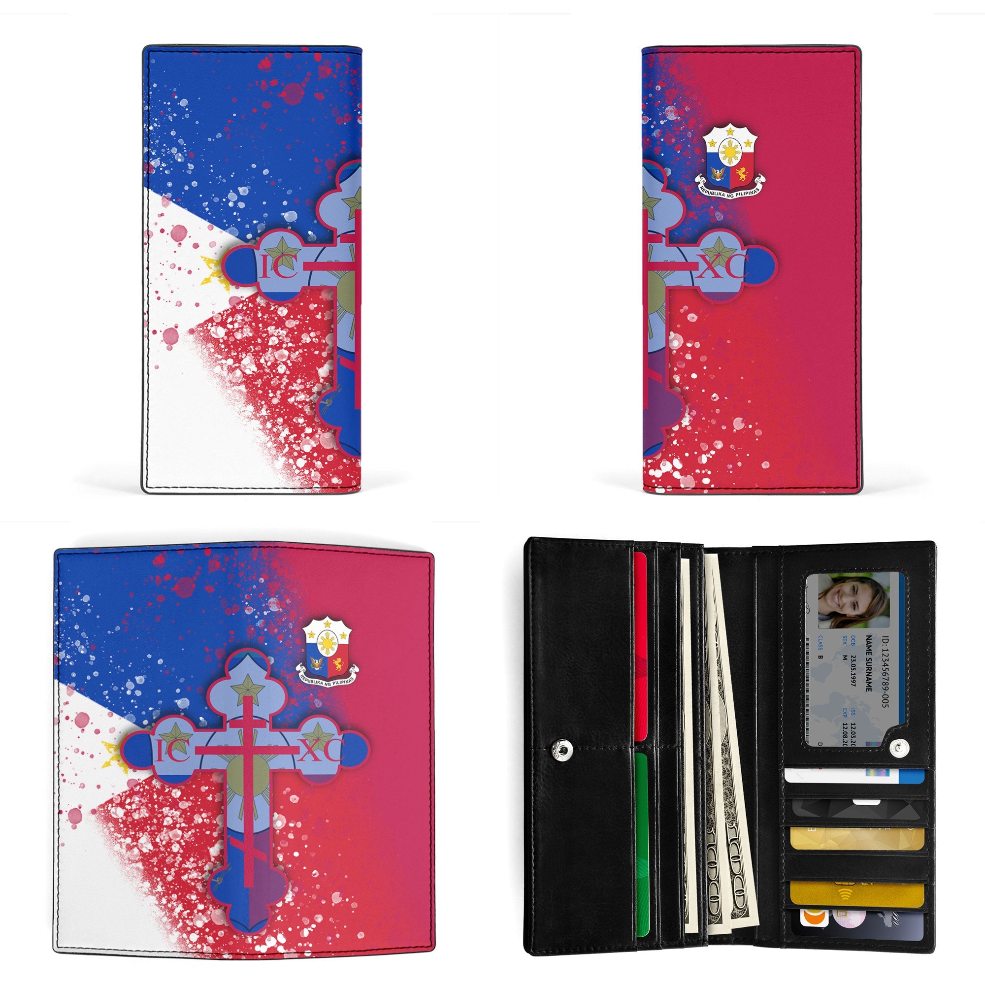 Philippines Leather Wallet Flag & Coat Of Arms Orthodox Style