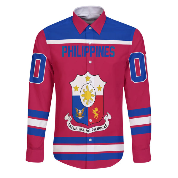 Philippines Long Sleeve Button Shirt Flag & Coat Of Arms Hockey Style