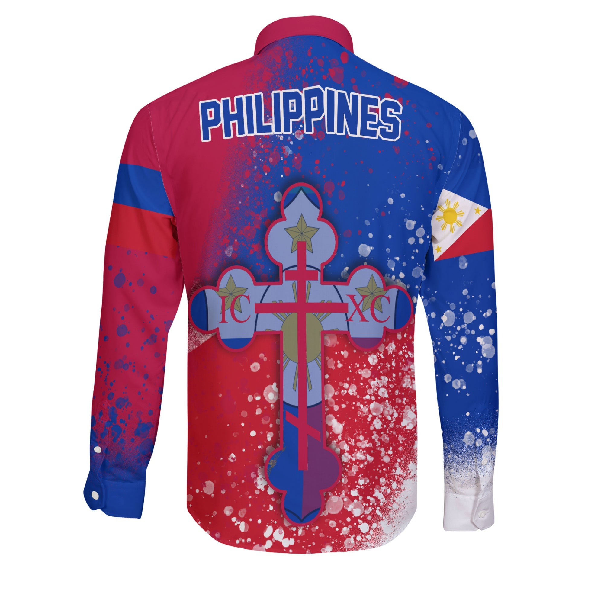 Philippines Long Sleeve Button Shirt Flag & Coat Of Arms Orthodox Style