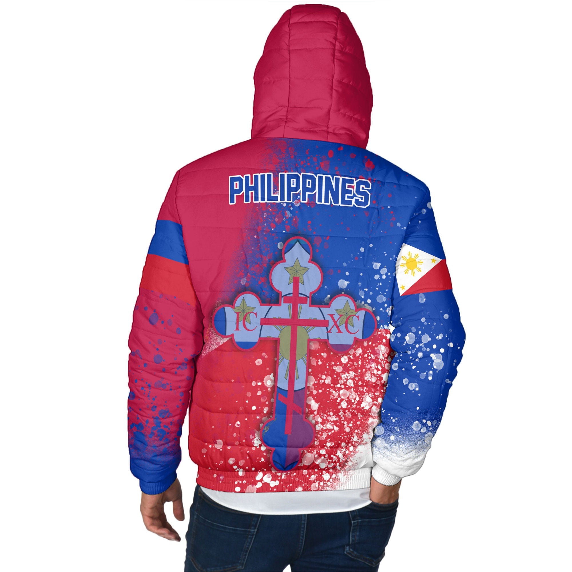 Philippines Men Hooded Padded Jacket Flag & Coat Of Arms Orthodox Style