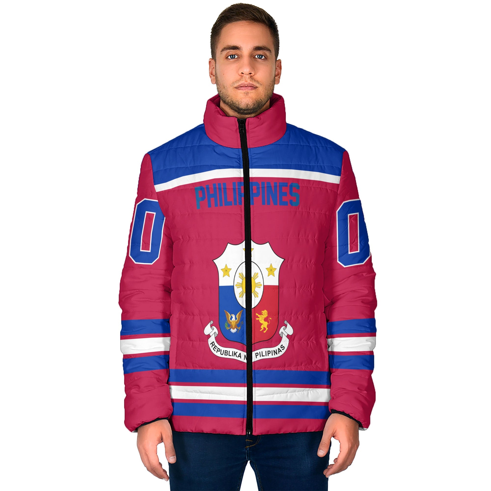 Philippines Men Padded Jacket Flag & Coat Of Arms Hockey Style