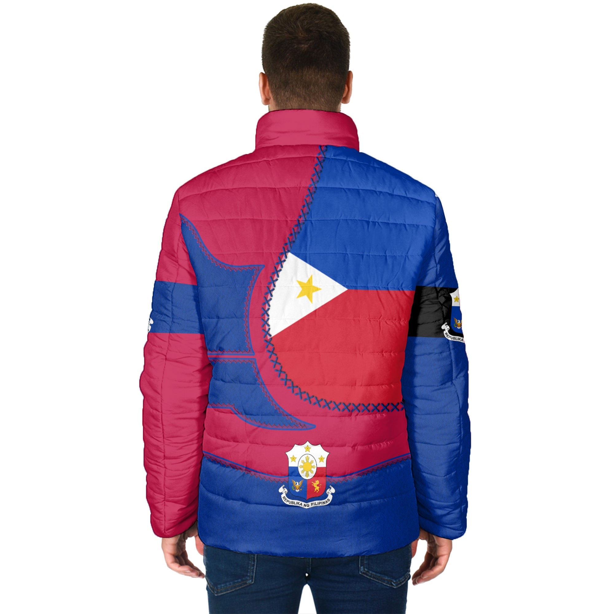 Philippines Men Padded Jacket Flag & Coat Of Arms Leather Style