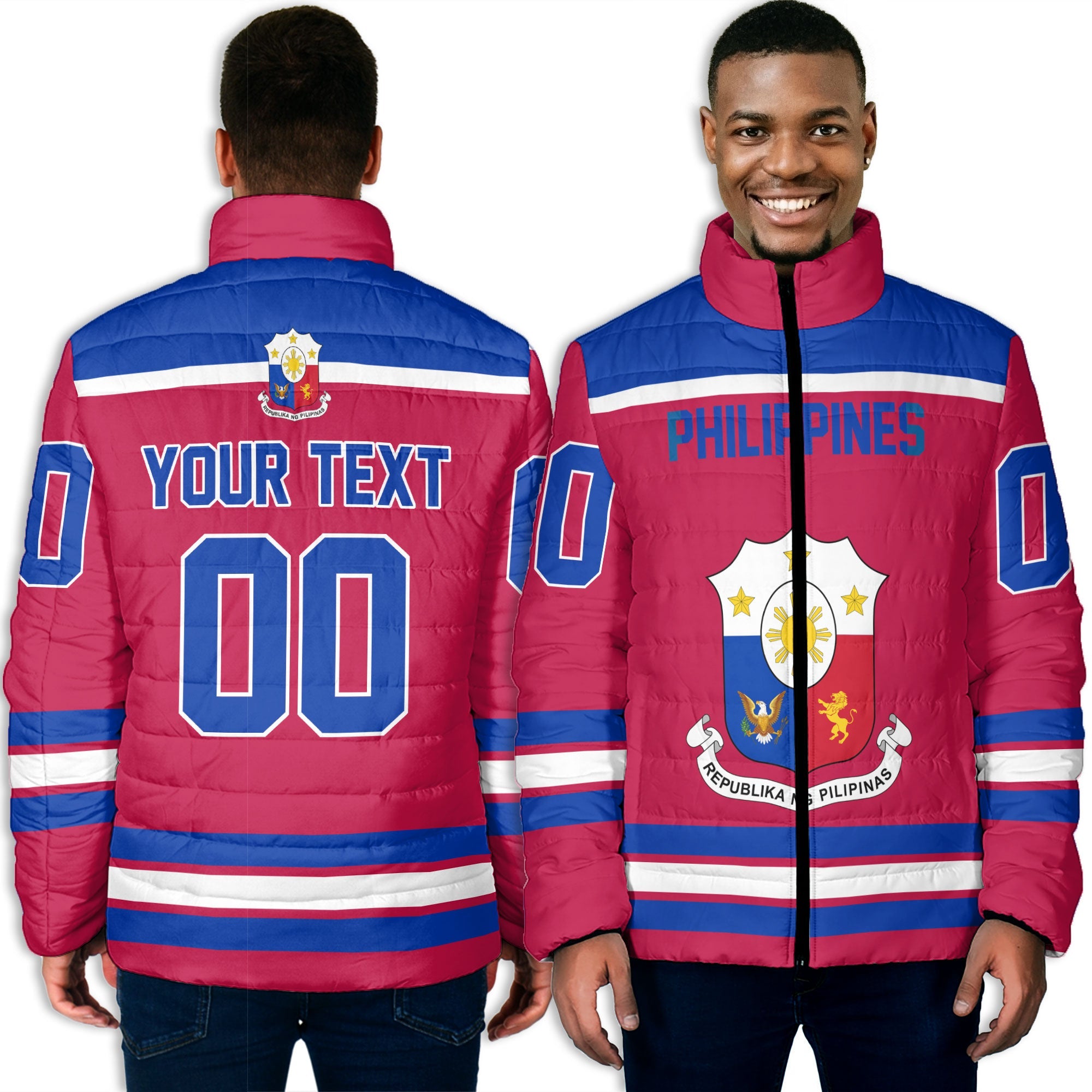 Philippines Men Padded Jacket Flag & Coat Of Arms Hockey Style