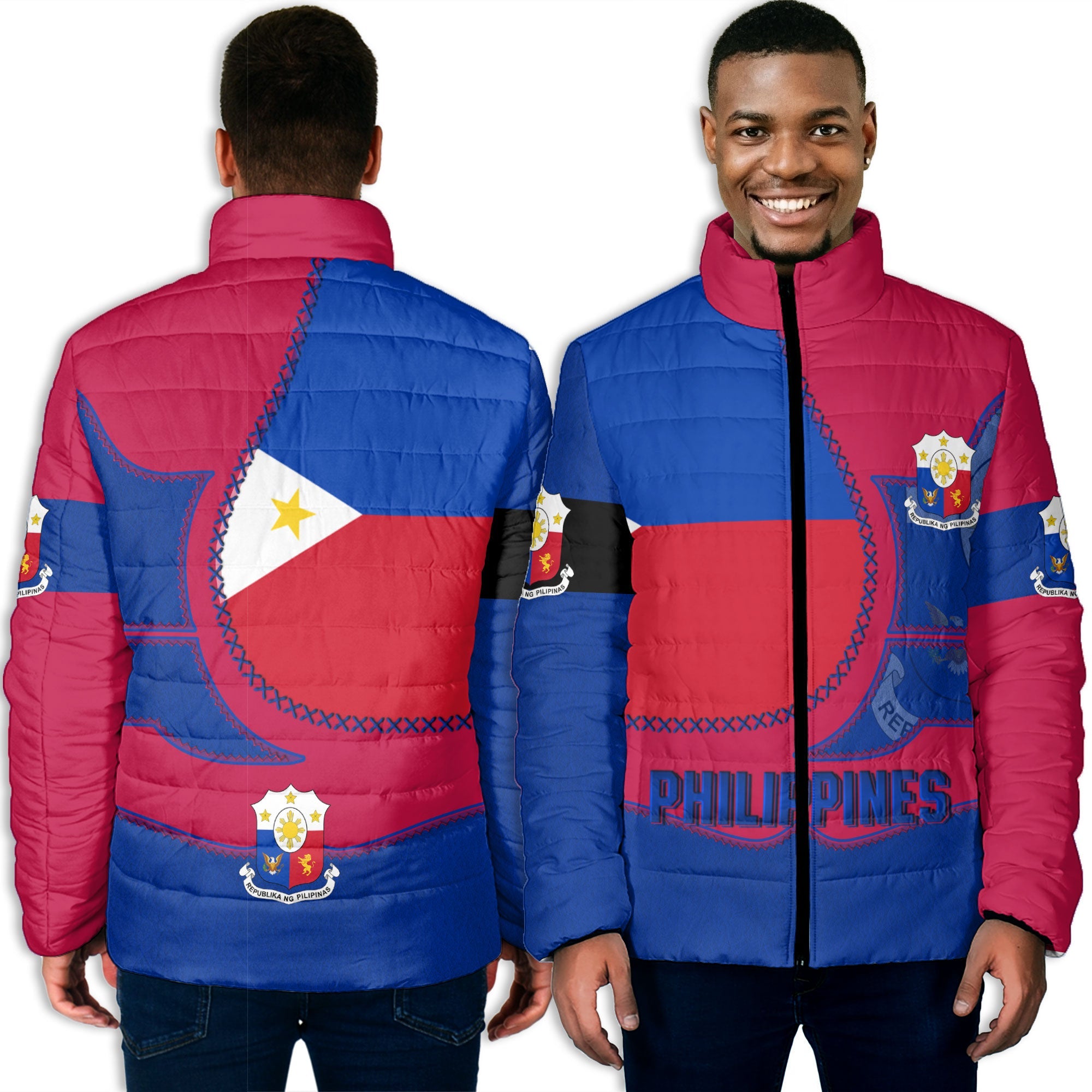 Philippines Men Padded Jacket Flag & Coat Of Arms Leather Style