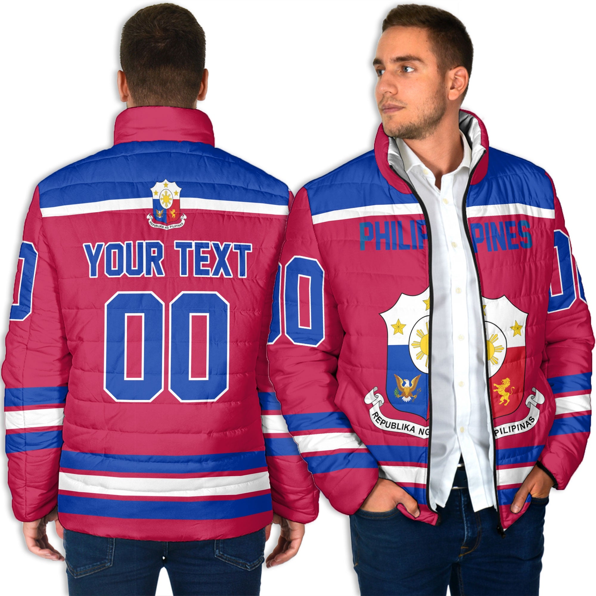 Philippines Men Padded Jacket Flag & Coat Of Arms Hockey Style