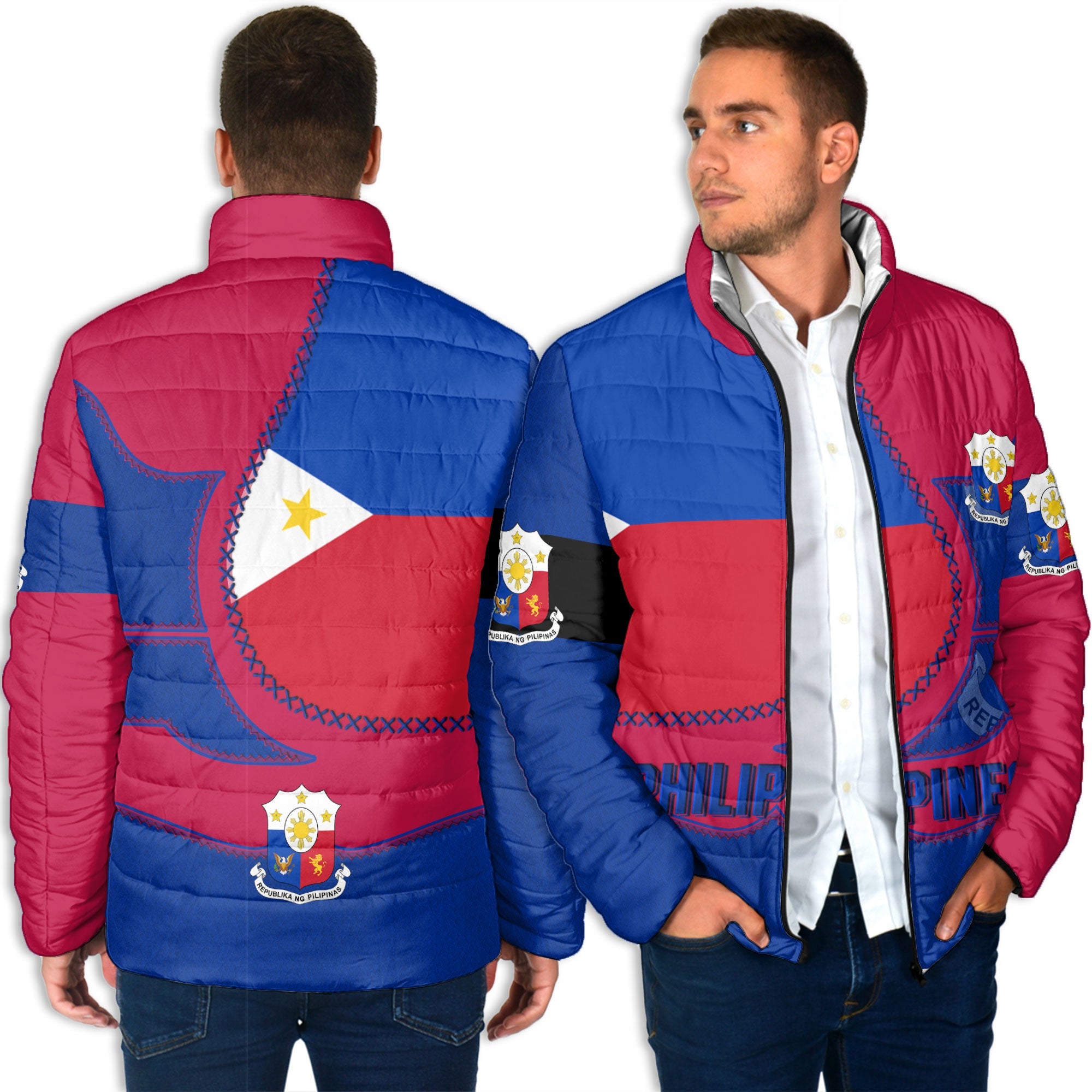 Philippines Men Padded Jacket Flag & Coat Of Arms Leather Style