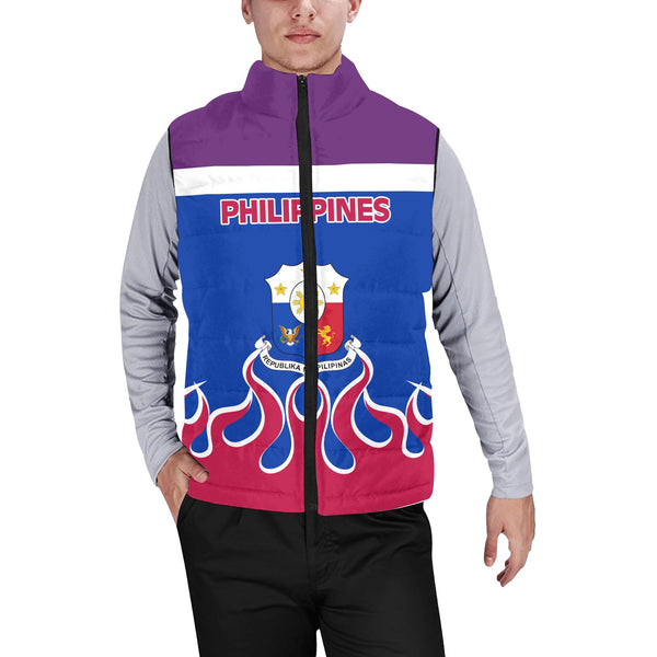 Philippines Men Padded Jacket Vest Flag & Coat Of Arms Fire Hockey Style