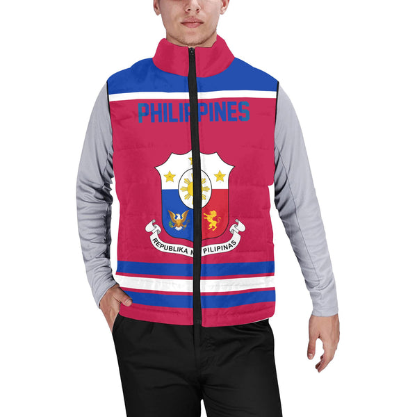 Philippines Men Padded Jacket Vest Flag & Coat Of Arms Hockey Style