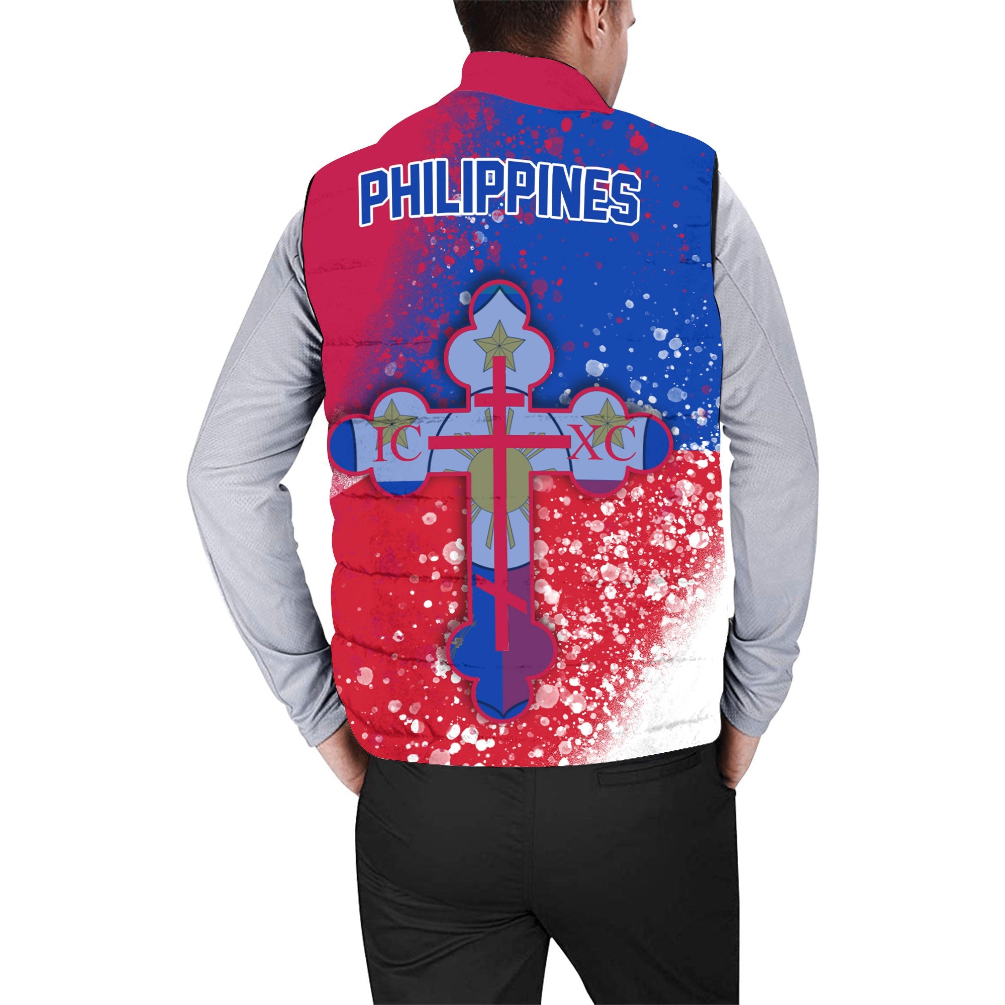 Philippines Men Padded Jacket Vest Flag & Coat Of Arms Orthodox Style