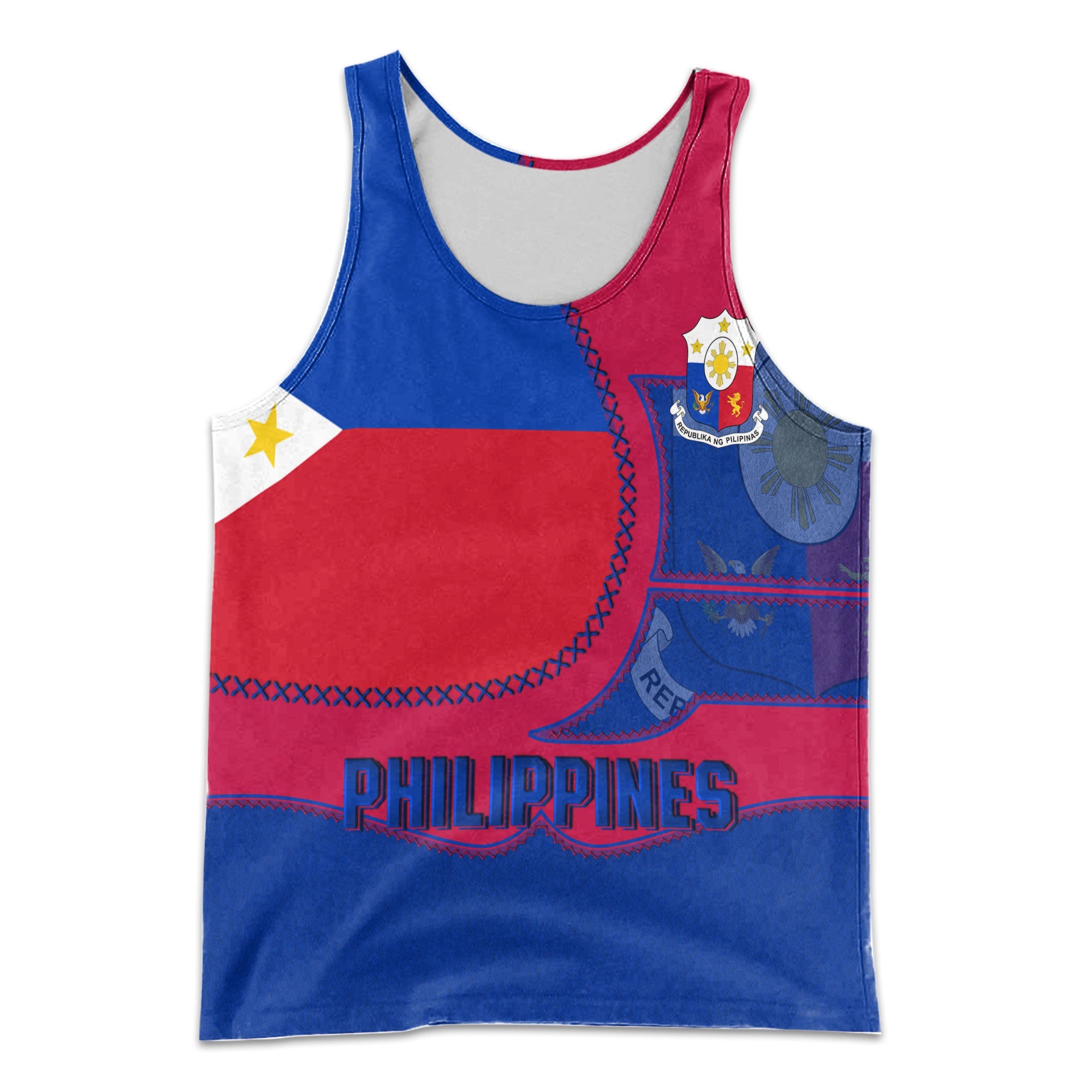 Philippines Men Tank Top Flag & Coat Of Arms Leather Style