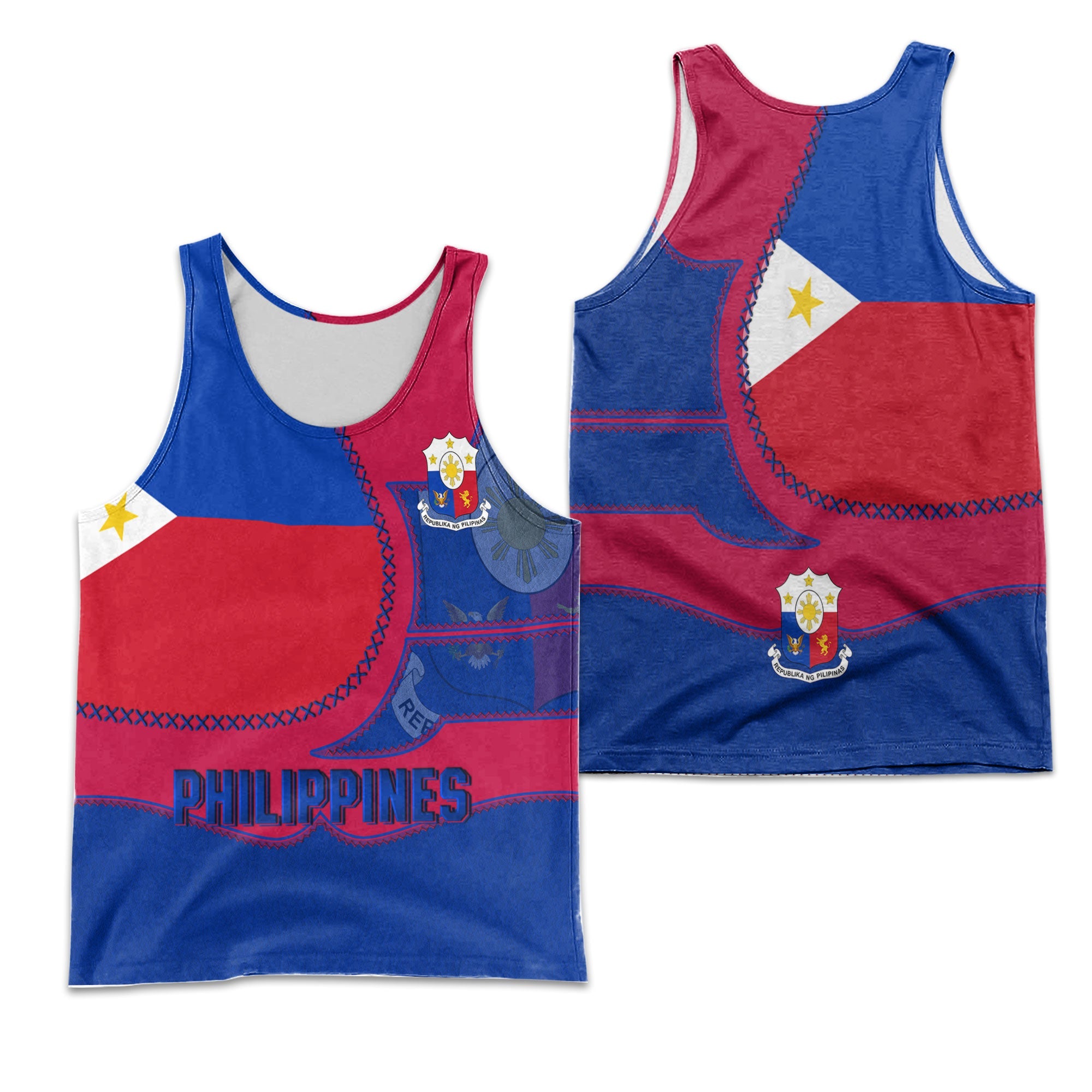 Philippines Men Tank Top Flag & Coat Of Arms Leather Style