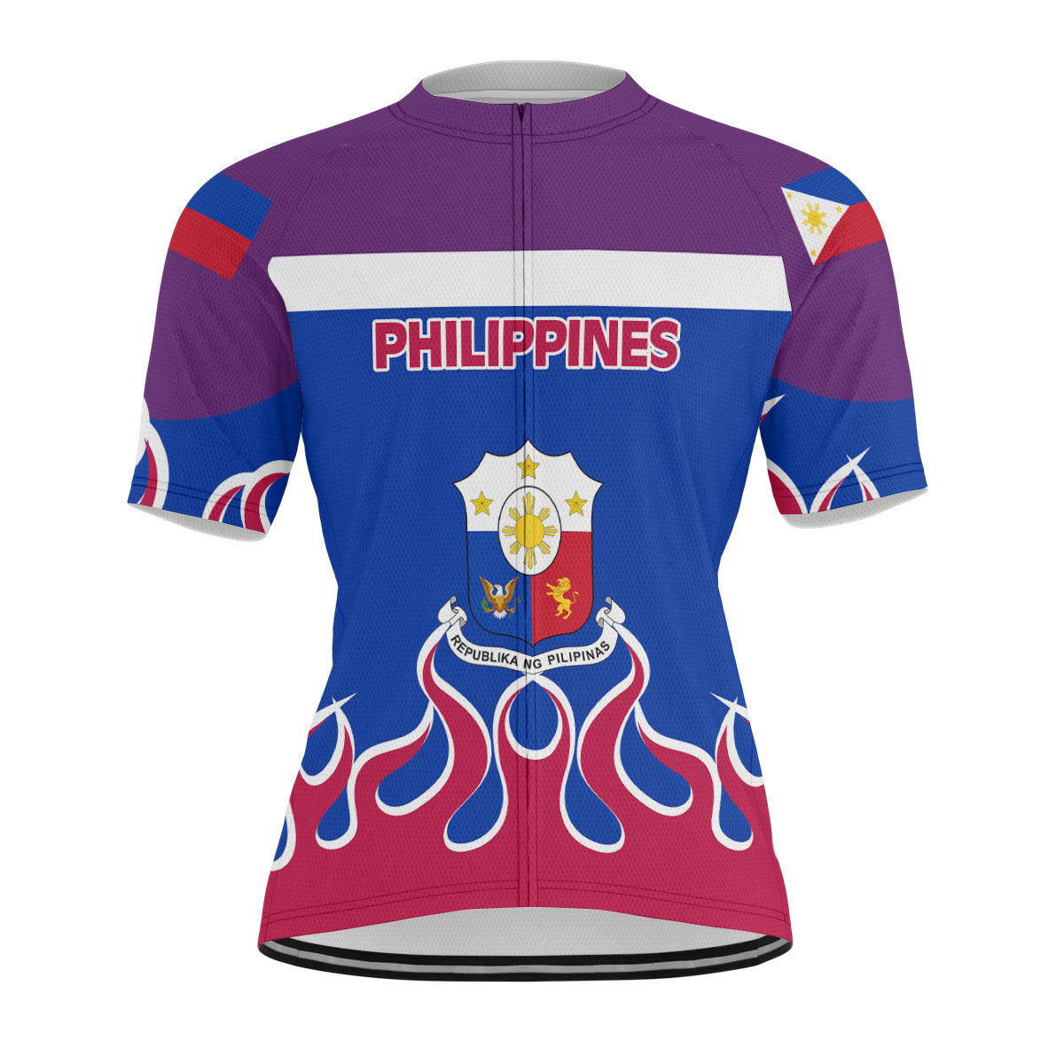 Philippines Men's Cycling Jersey Flag & Coat Of Arms Fire Hockey Style