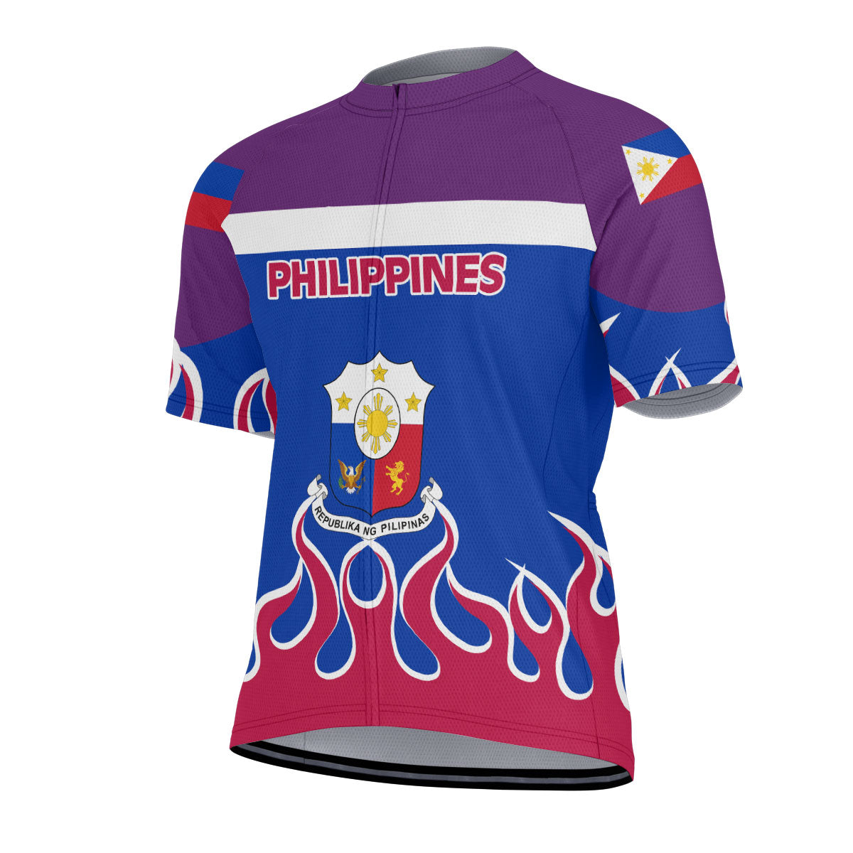 Philippines Men's Cycling Jersey Flag & Coat Of Arms Fire Hockey Style