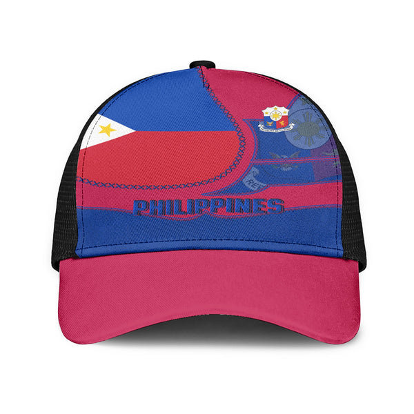 Philippines Mesh Back Cap Flag & Coat Of Arms Leather Style