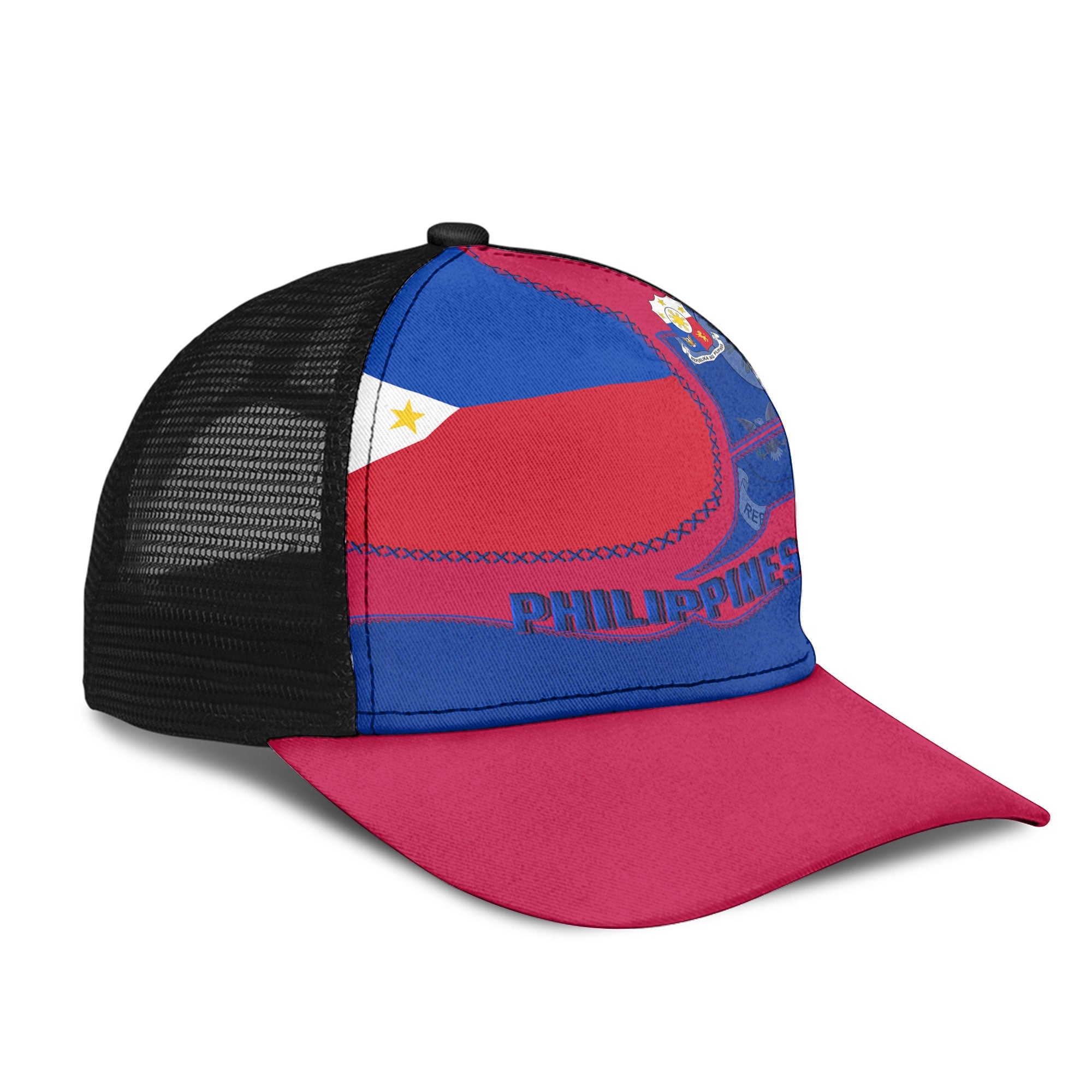 Philippines Mesh Back Cap Flag & Coat Of Arms Leather Style