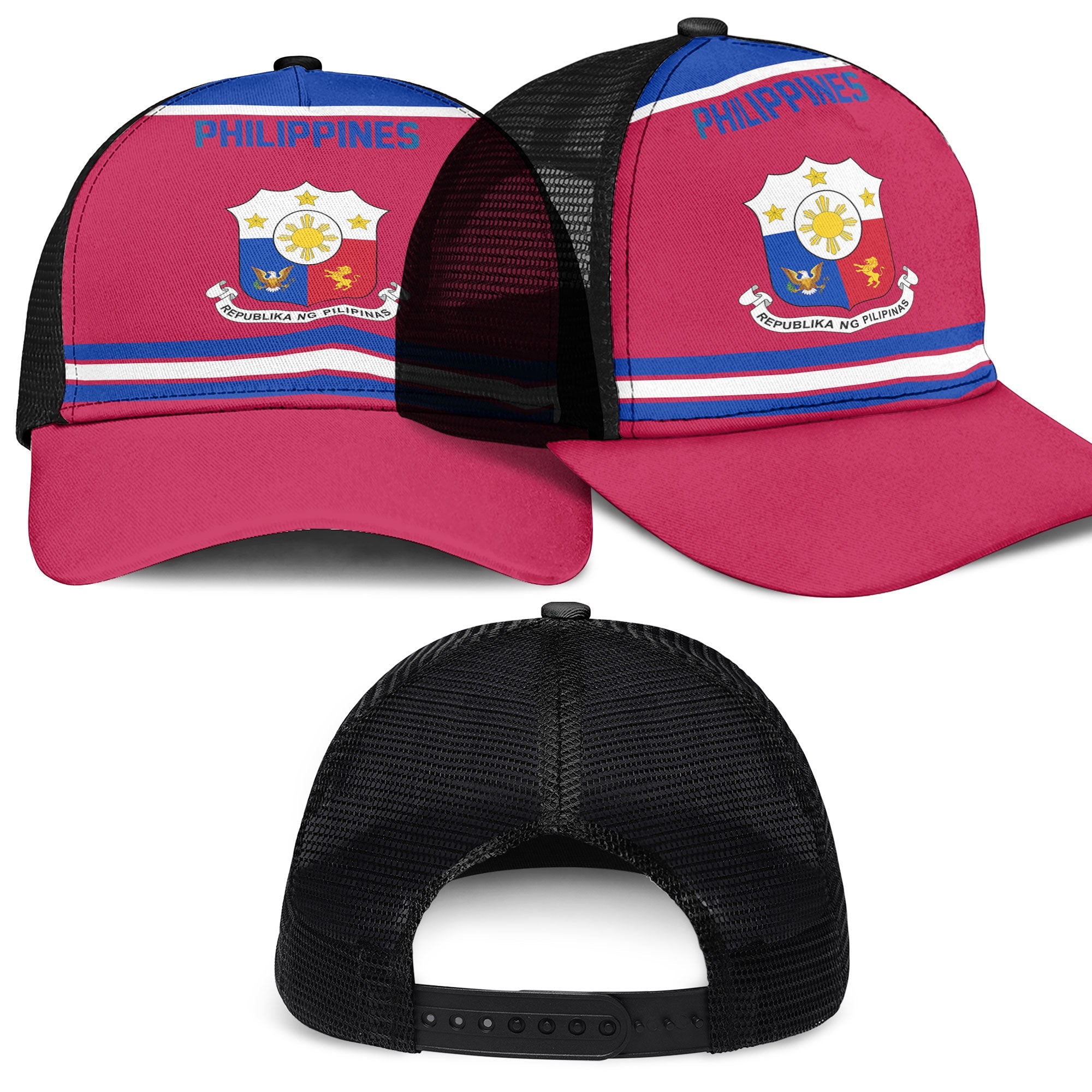 Philippines Mesh Back Cap Flag & Coat Of Arms Hockey Style