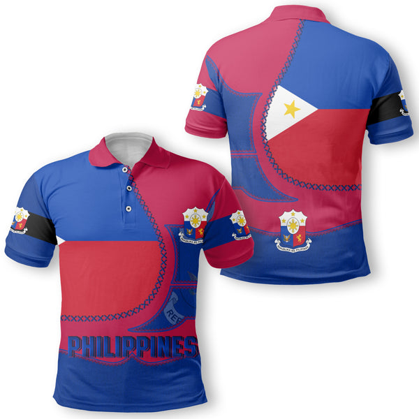 Philippines Polo Shirt Flag & Coat Of Arms Leather Style