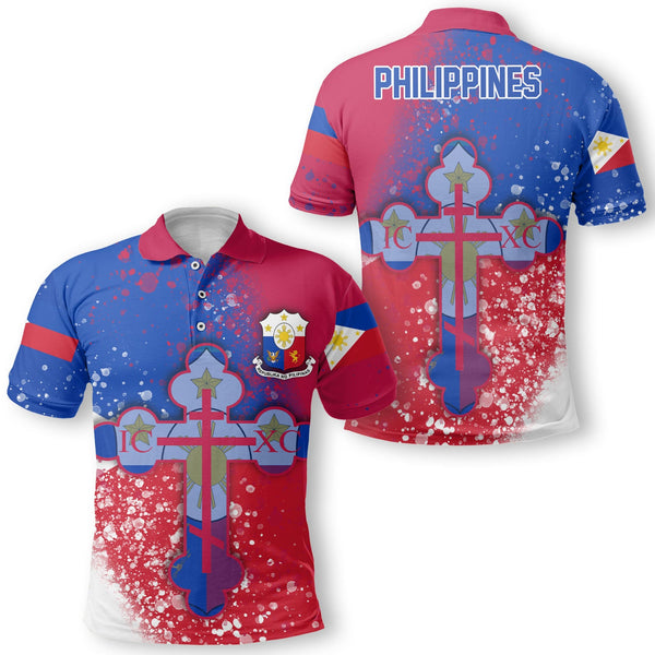 Philippines Polo Shirt Flag & Coat Of Arms Orthodox Style