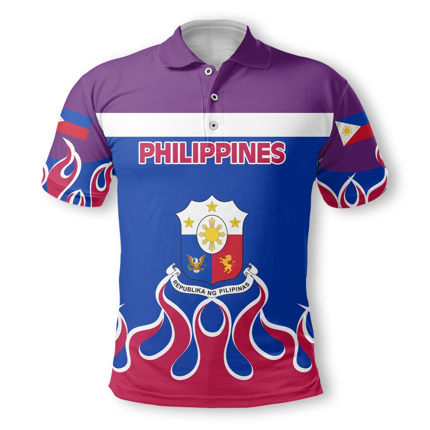 Philippines Polo Shirt Flag & Coat Of Arms Fire Hockey Style