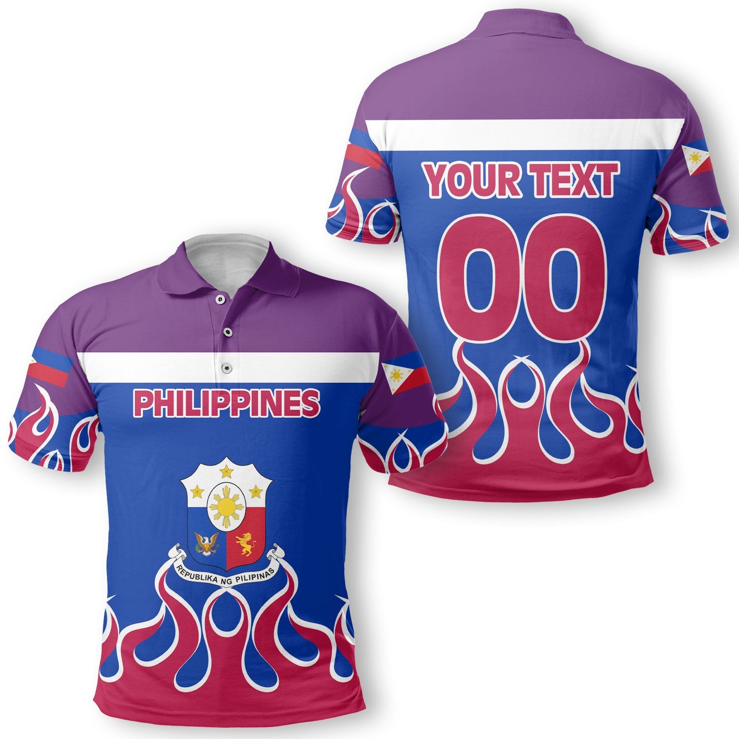 Philippines Polo Shirt Flag & Coat Of Arms Fire Hockey Style