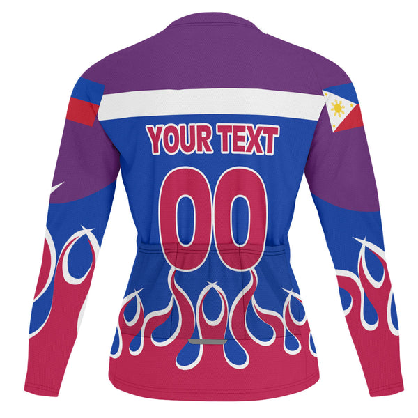 Philippines Men's Cycling Jersey Long Sleeve Flag & Coat Of Arms Fire Hockey Style