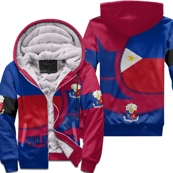 Philippines Sherpa Hoodie Flag & Coat Of Arms Leather Style