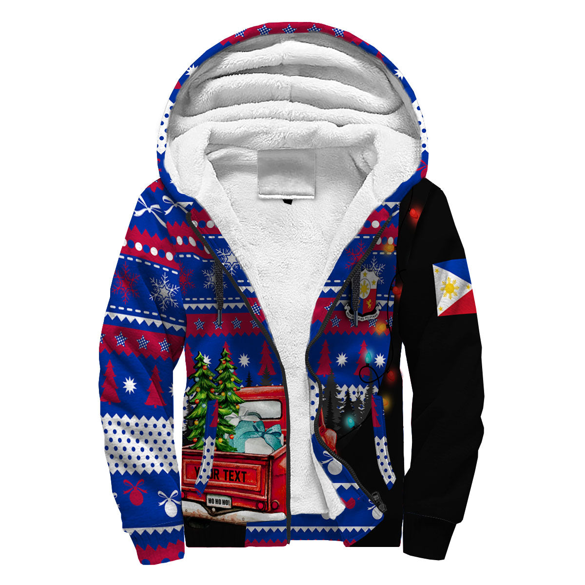 Philippines Sherpa Hoodie Coat Of Arms Christmas Style