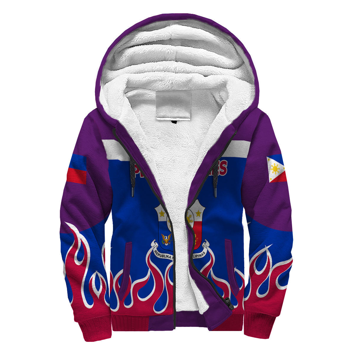 Philippines Sherpa Hoodie Flag & Coat Of Arms Fire Hockey Style