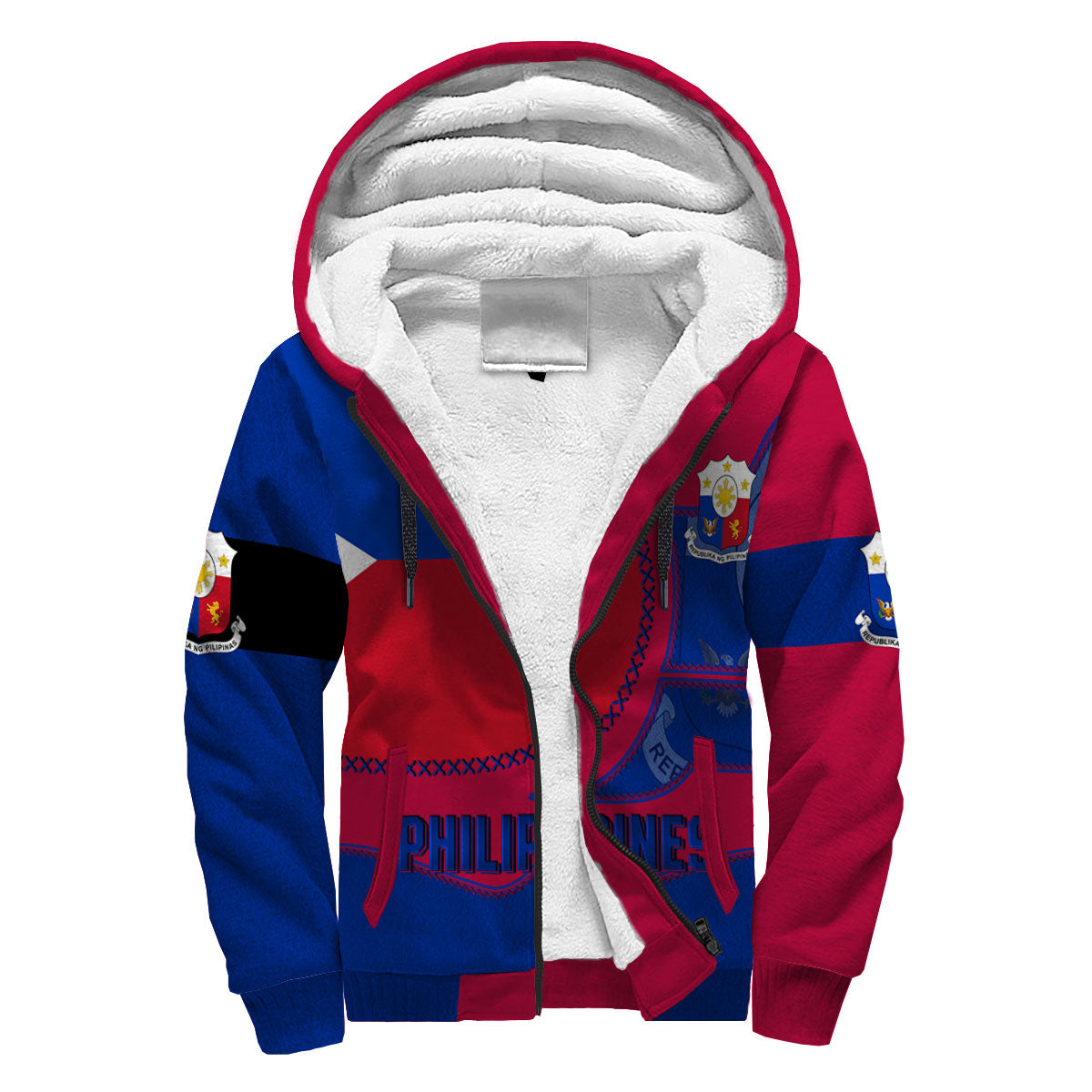 Philippines Sherpa Hoodie Flag & Coat Of Arms Leather Style