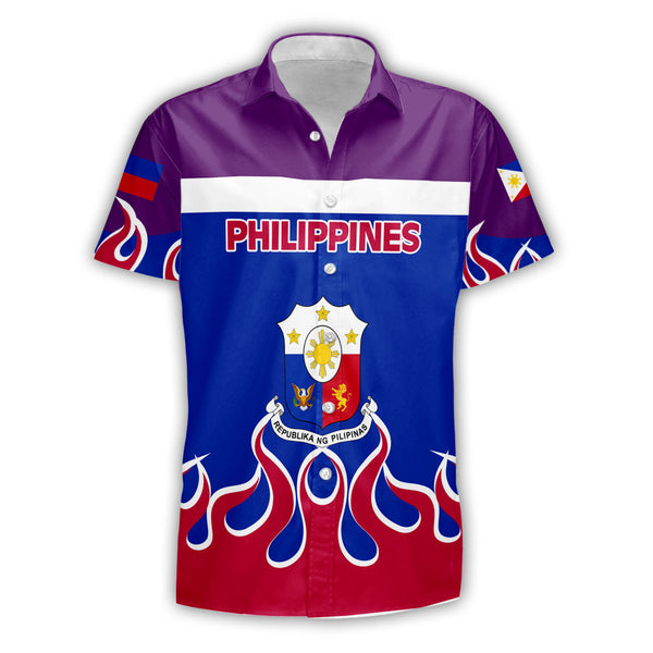 Philippines Short Sleeve Shirt Flag & Coat Of Arms Fire Hockey Style