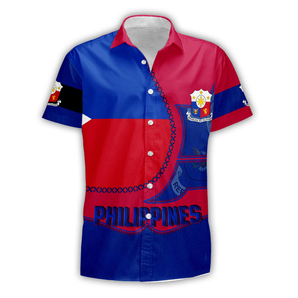 Philippines Short Sleeve Shirt Flag & Coat Of Arms Leather Style