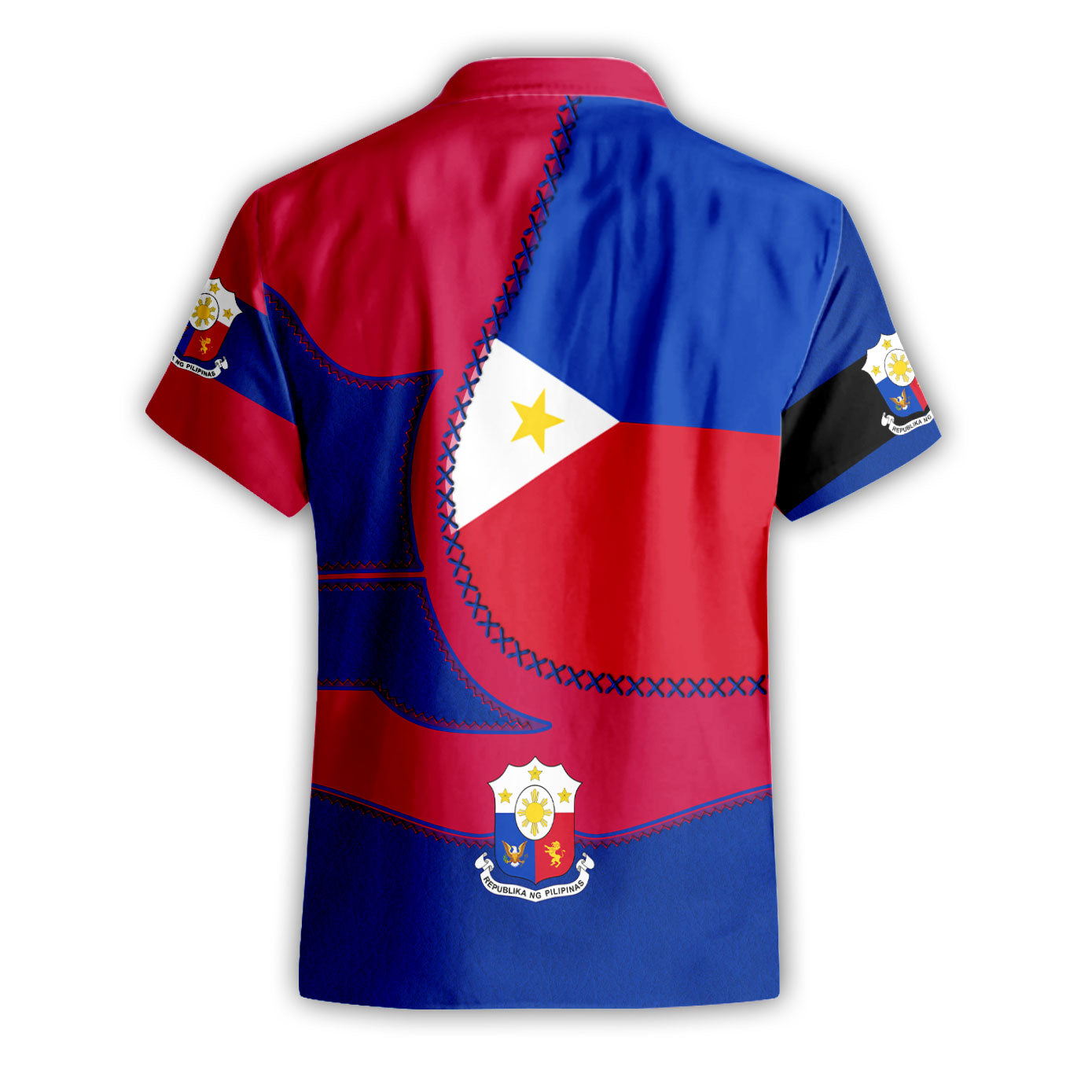 Philippines Short Sleeve Shirt Flag & Coat Of Arms Leather Style