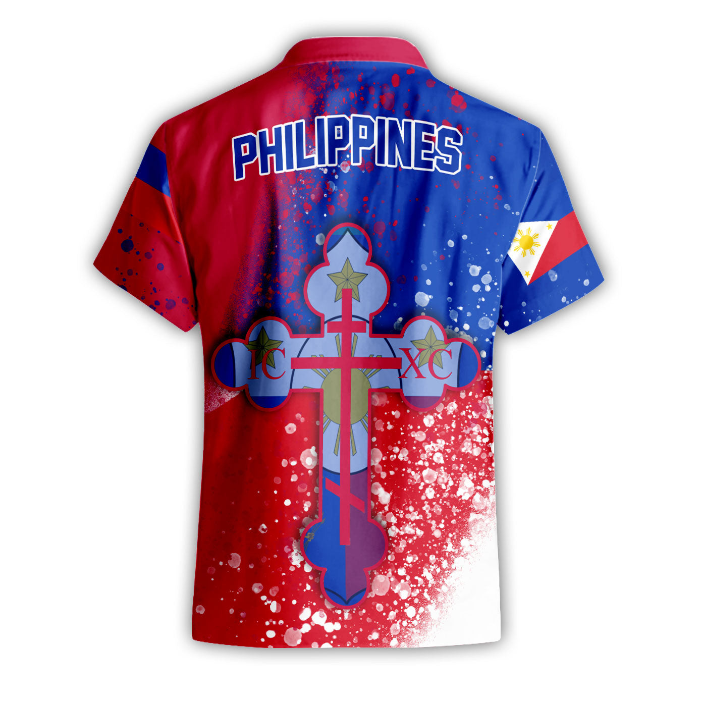 Philippines Short Sleeve Shirt Flag & Coat Of Arms Orthodox Style