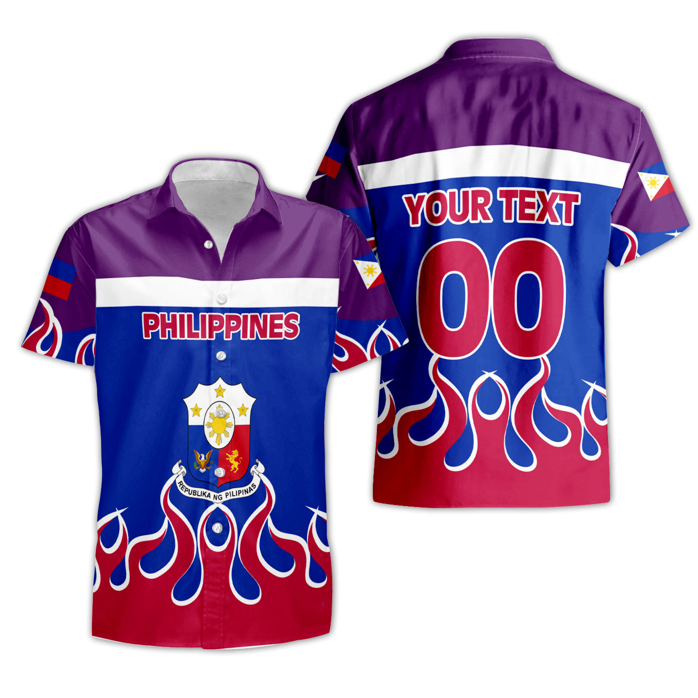 Philippines Short Sleeve Shirt Flag & Coat Of Arms Fire Hockey Style