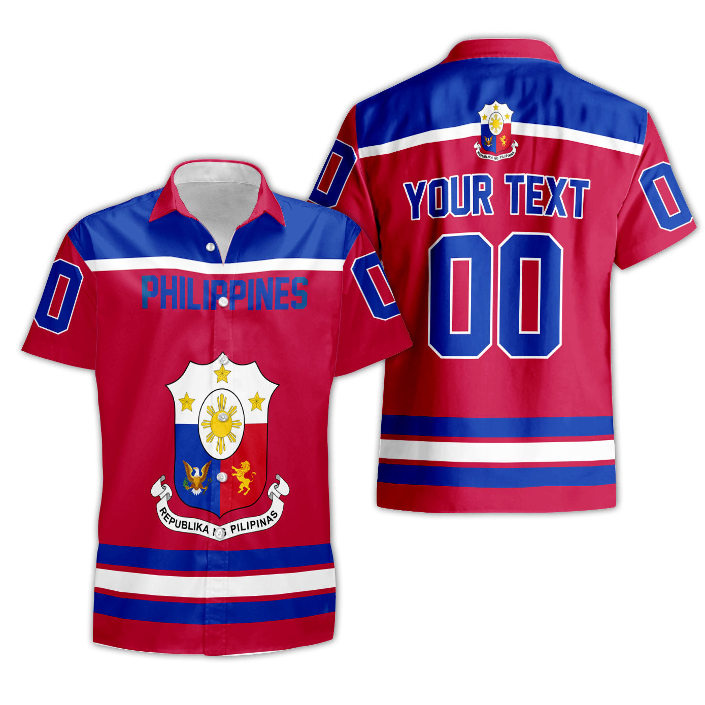 Philippines Short Sleeve Shirt Flag & Coat Of Arms Hockey Style