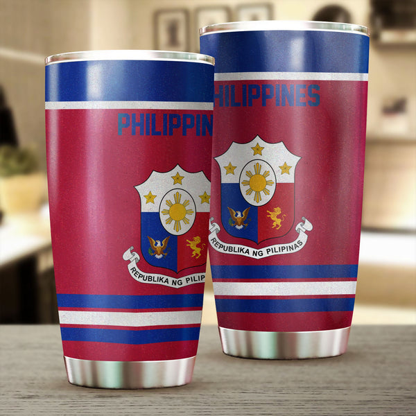 Philippines Stainless Steel Glitter Tumbler Flag & Coat Of Arms Hockey Style