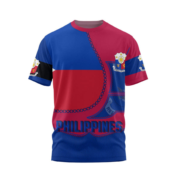 Philippines T Shirt Flag & Coat Of Arms Leather Style