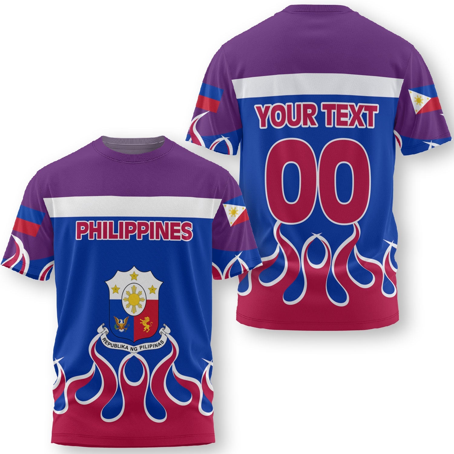 Philippines T Shirt Flag & Coat Of Arms Fire Hockey Style