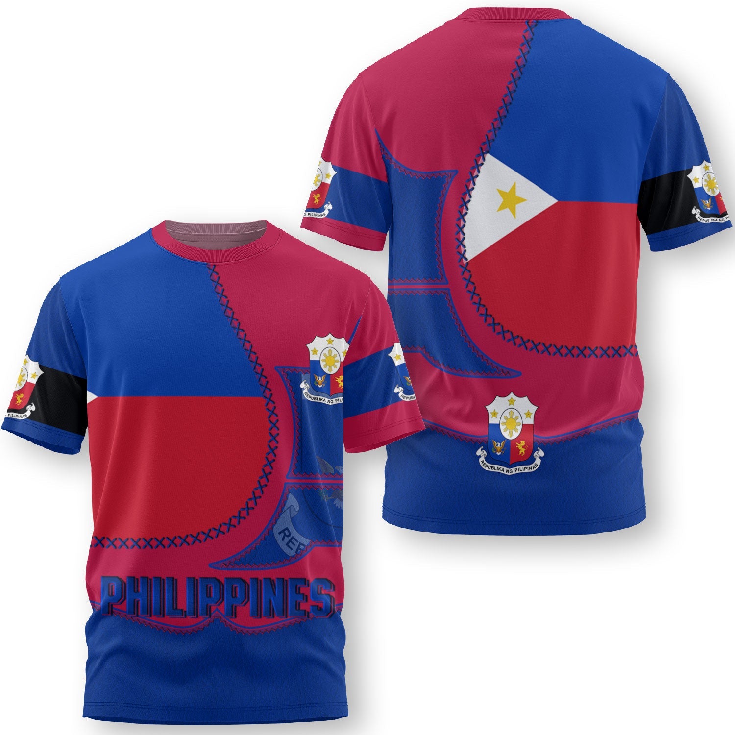 Philippines T Shirt Flag & Coat Of Arms Leather Style