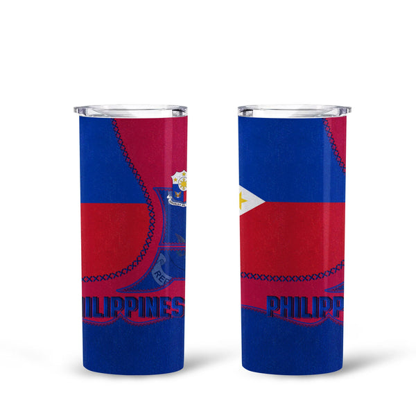 Philippines Tall Glitter Tumbler Flag & Coat Of Arms Leather Style