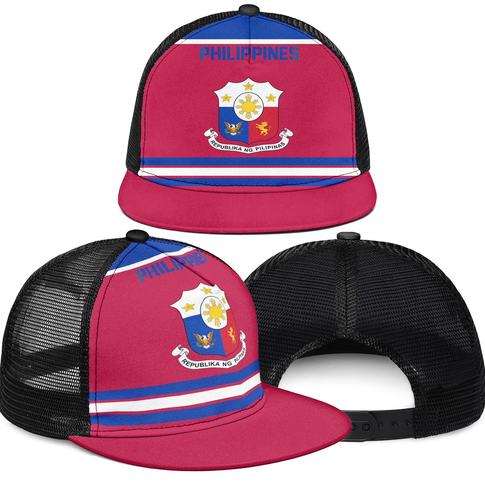 Philippines Trucker Hat Flag & Coat Of Arms Hockey Style